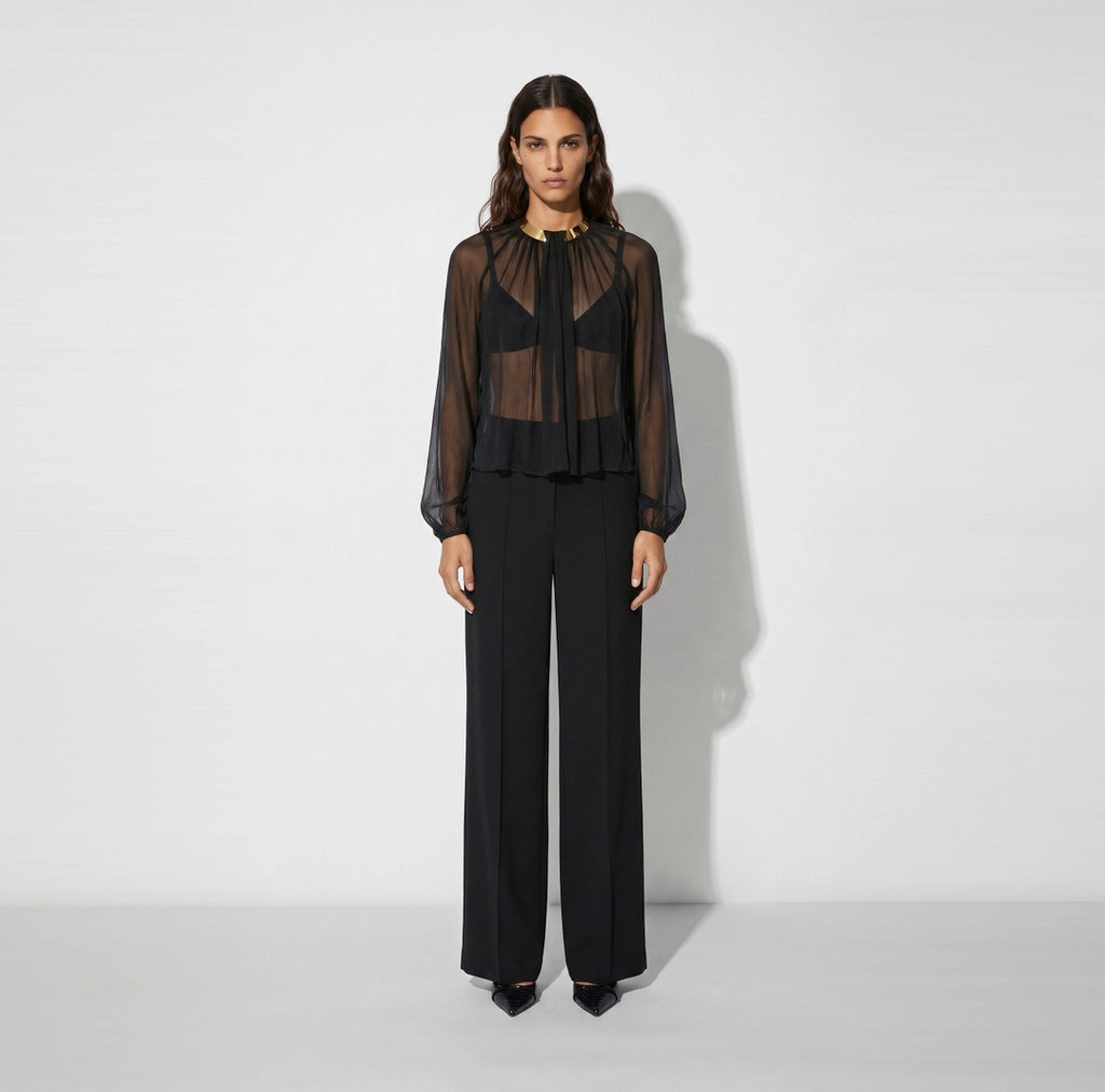 ELS-CA18966 BLACK CREPON JEWEL BLOUSE