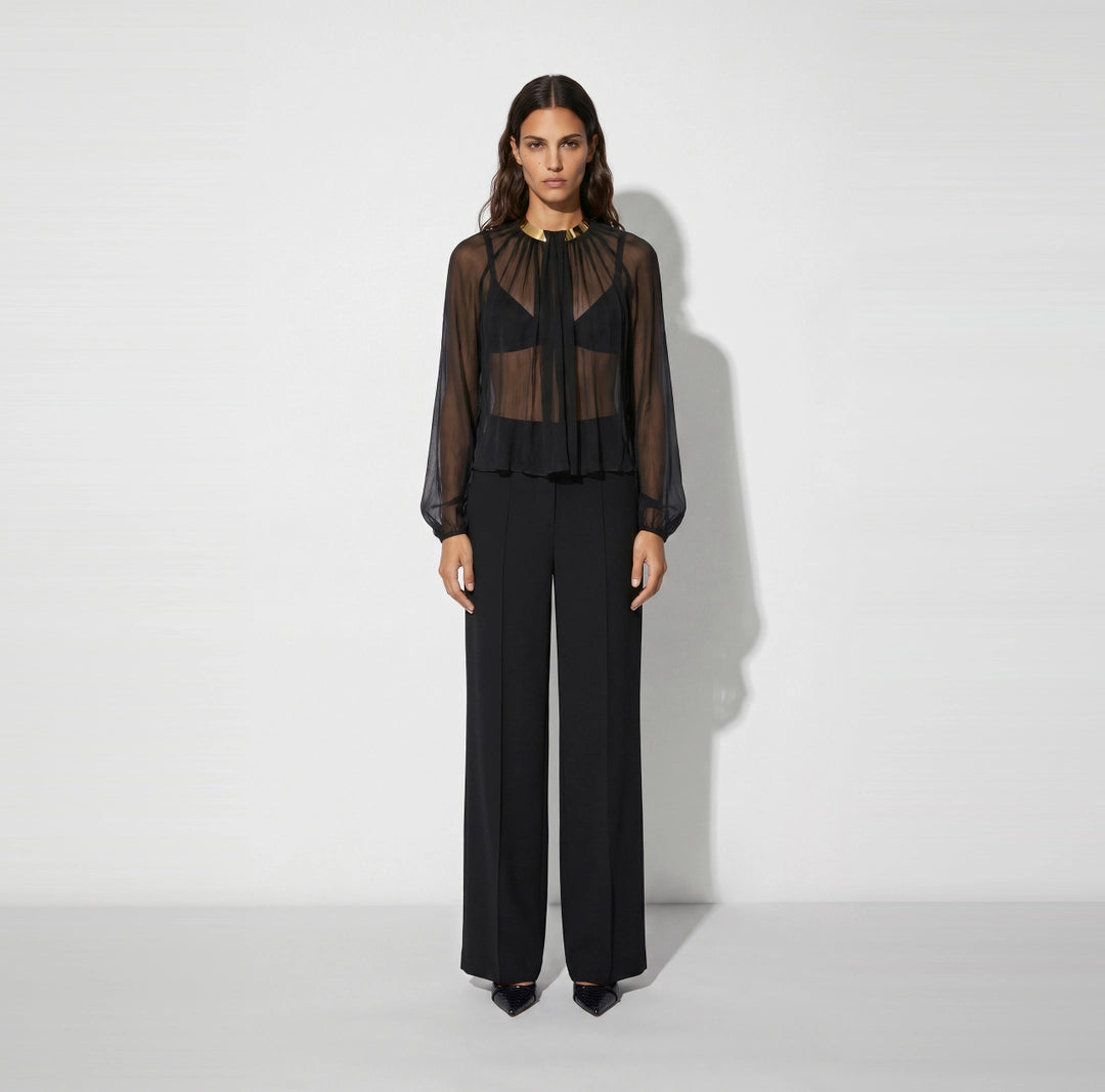 ELS-CA18966 BLACK CREPON JEWEL BLOUSE