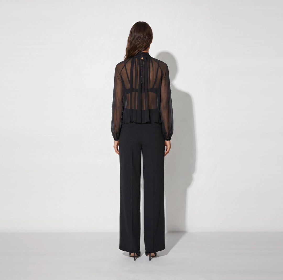 ELS-CA18966 BLACK CREPON JEWEL BLOUSE