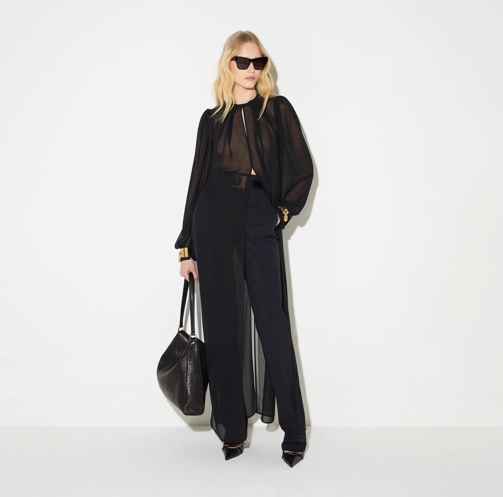 ELS-CA20867 BLACK GEORGETTE BLOUSE