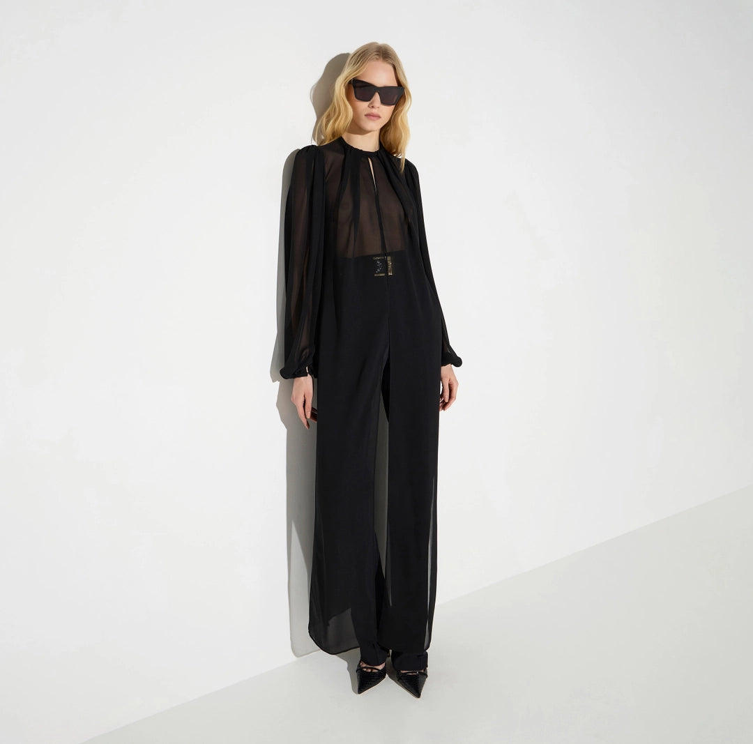 ELS-CA20867 BLACK GEORGETTE BLOUSE
