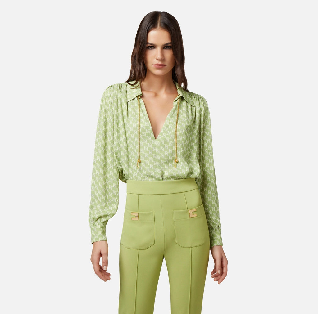 ELS-CAS3041E2 BLACK&CREAM LOGO BLOUSE