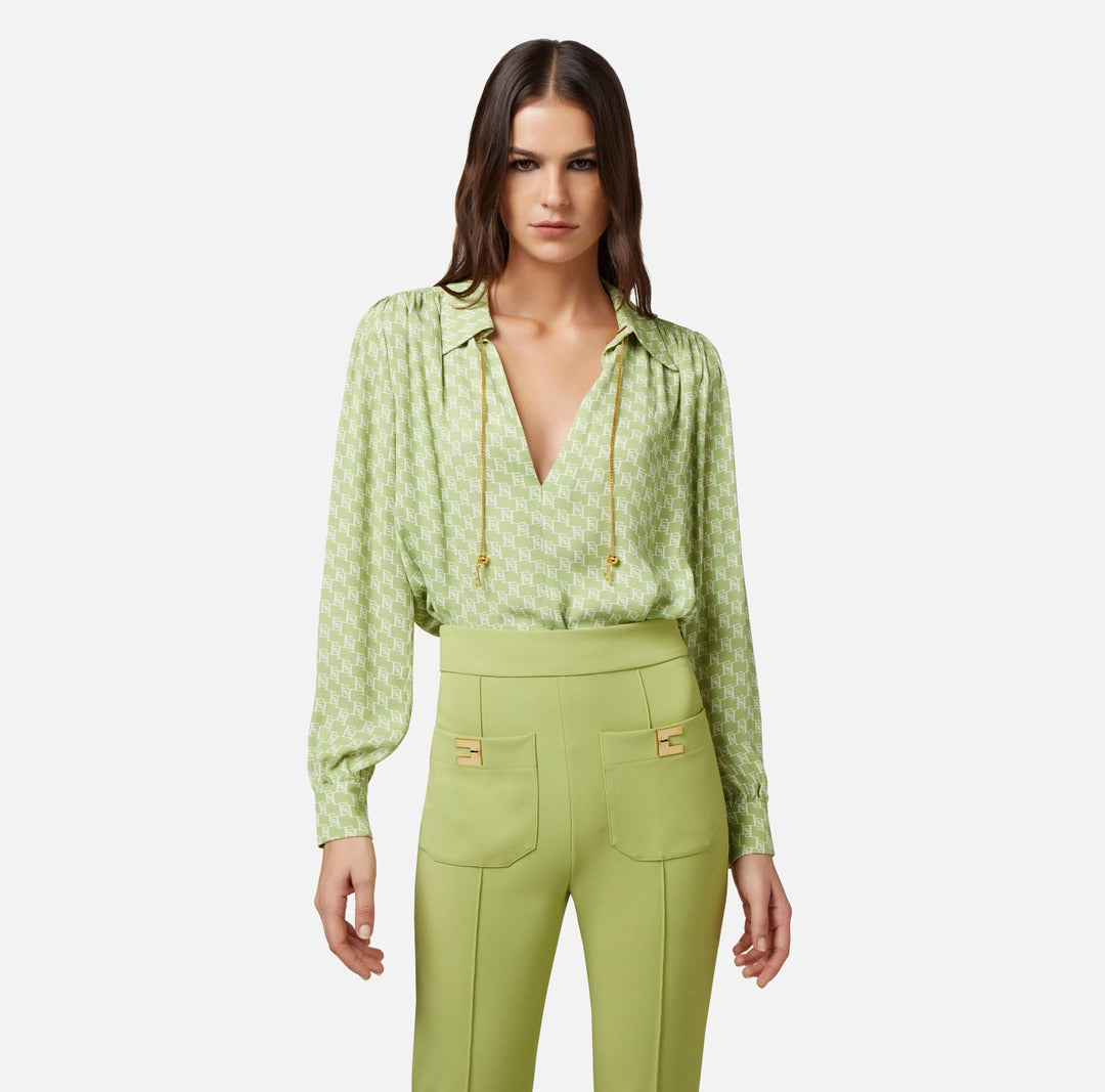 ELS-CAS3041E2 BLACK&CREAM LOGO BLOUSE