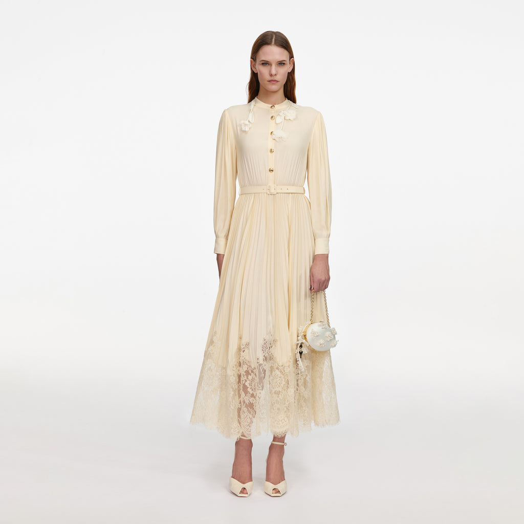 SPO-AW26-064M YELLOW VISCOSE LACE PLEATED DRESS