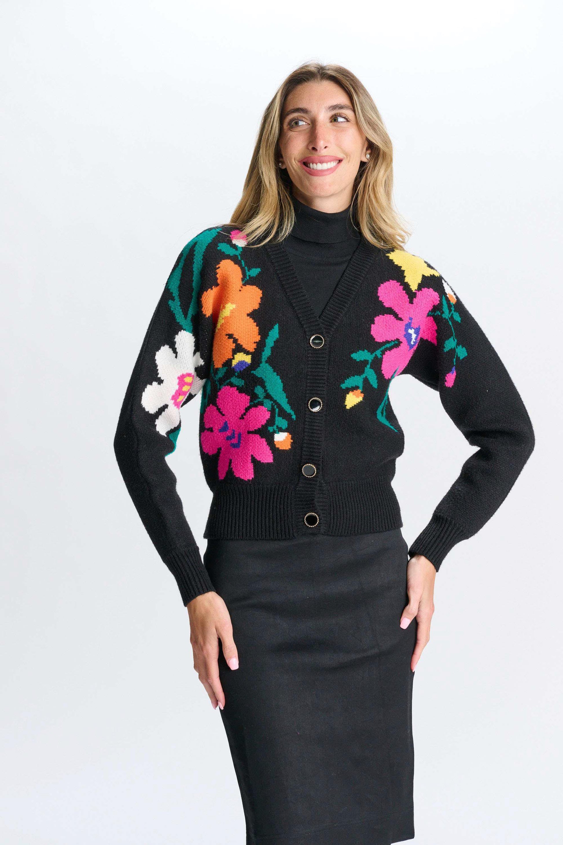 MIZ-CE3150 BLACK&FLORAL CARDIGAN