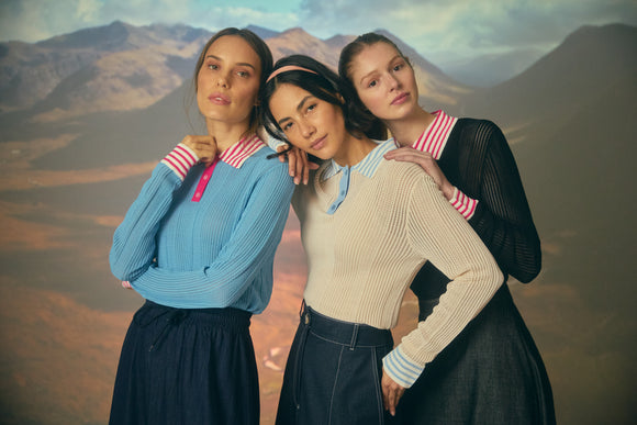 NOI-CH158 CREAM&BLUE STRIPE COLLAR TOP