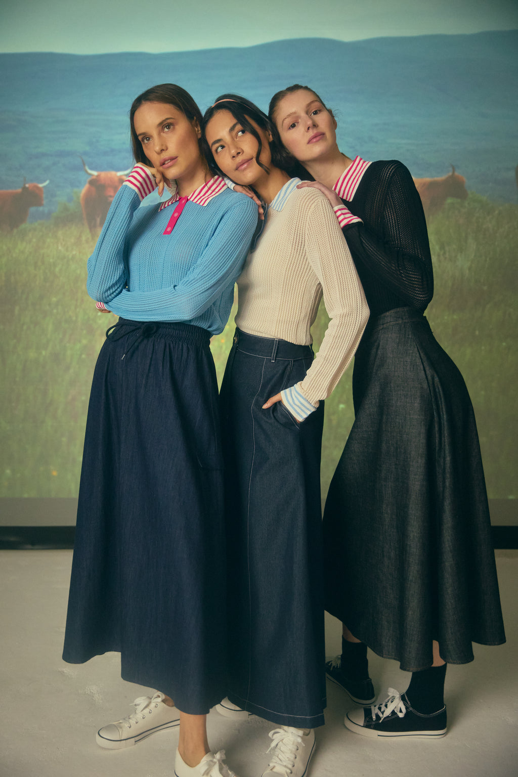 NOI-CH158 BLUE&PINK STRIPE COLLAR TOP
