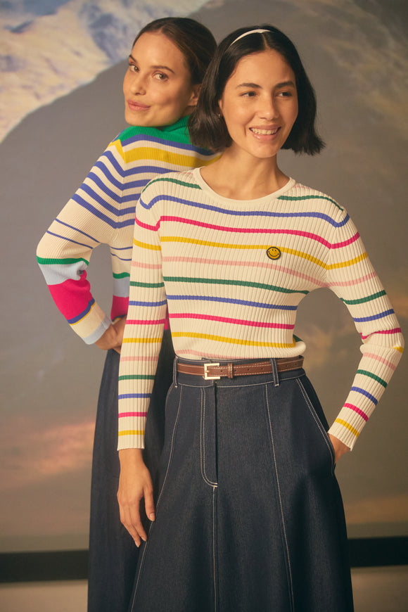 NOI-CH171 MULTI STRIPE CONTRAST T-SHIRT