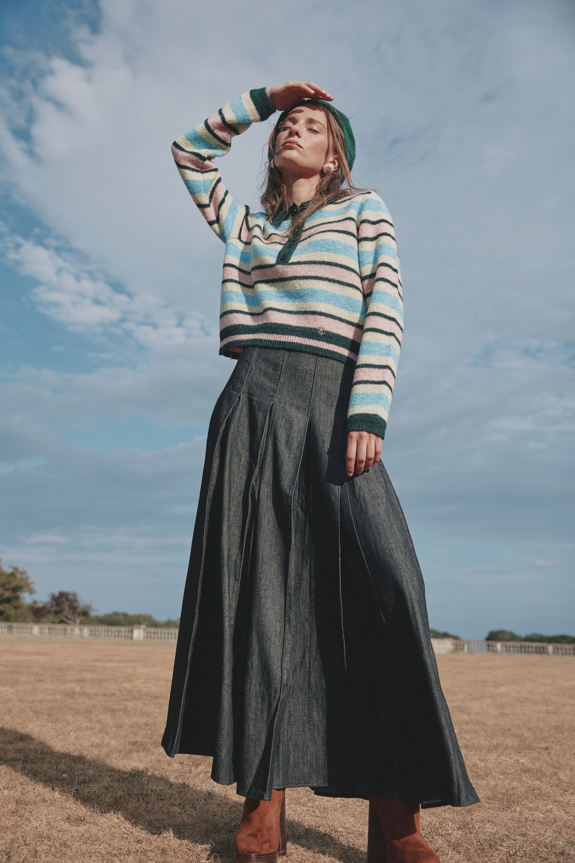 NOI-CH208 MULTI COLOUR STRIPE POLO TOP