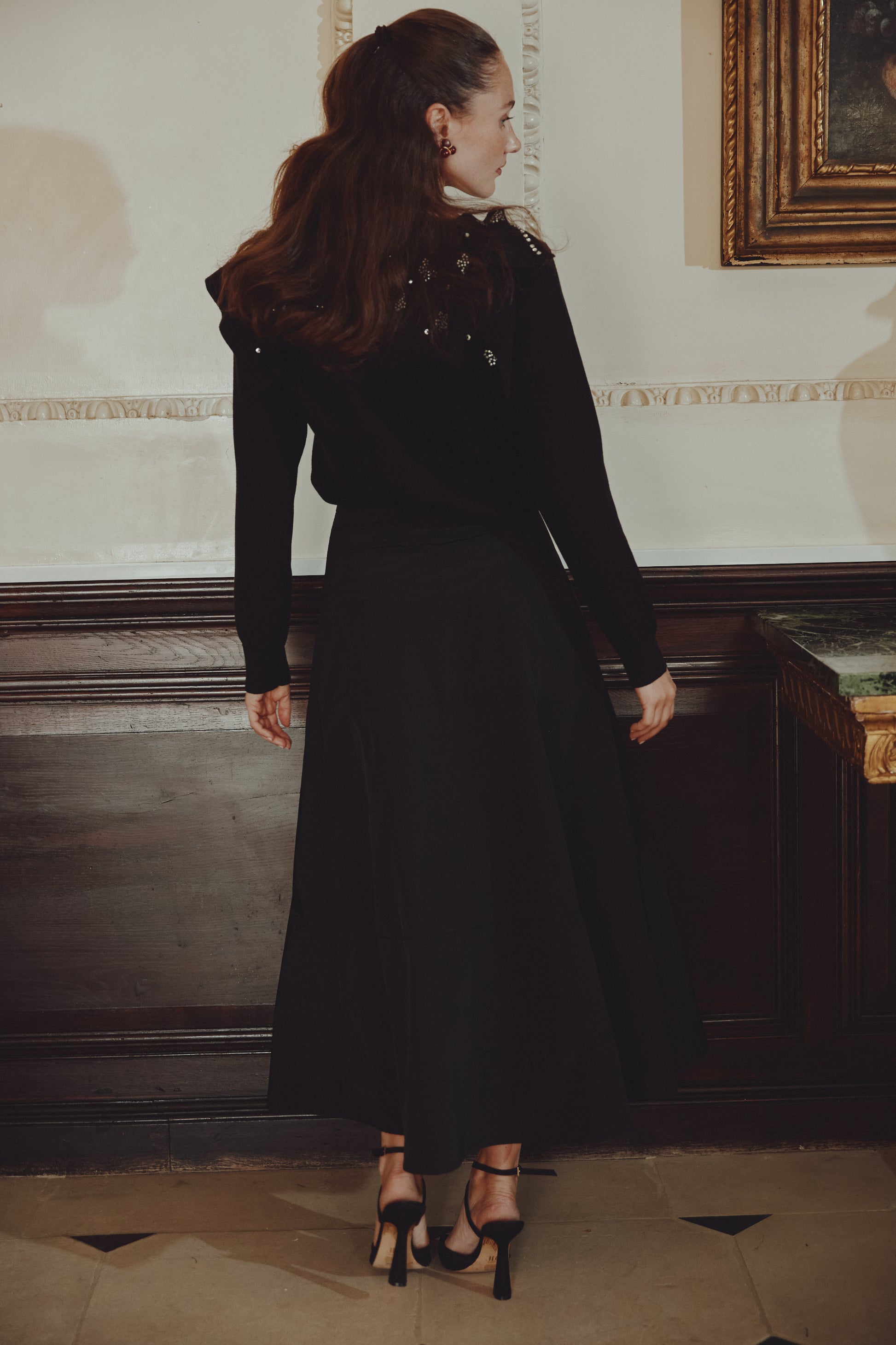 NOI-CH224 BLACK EMBELLISHED COLLAR ZIP TOP
