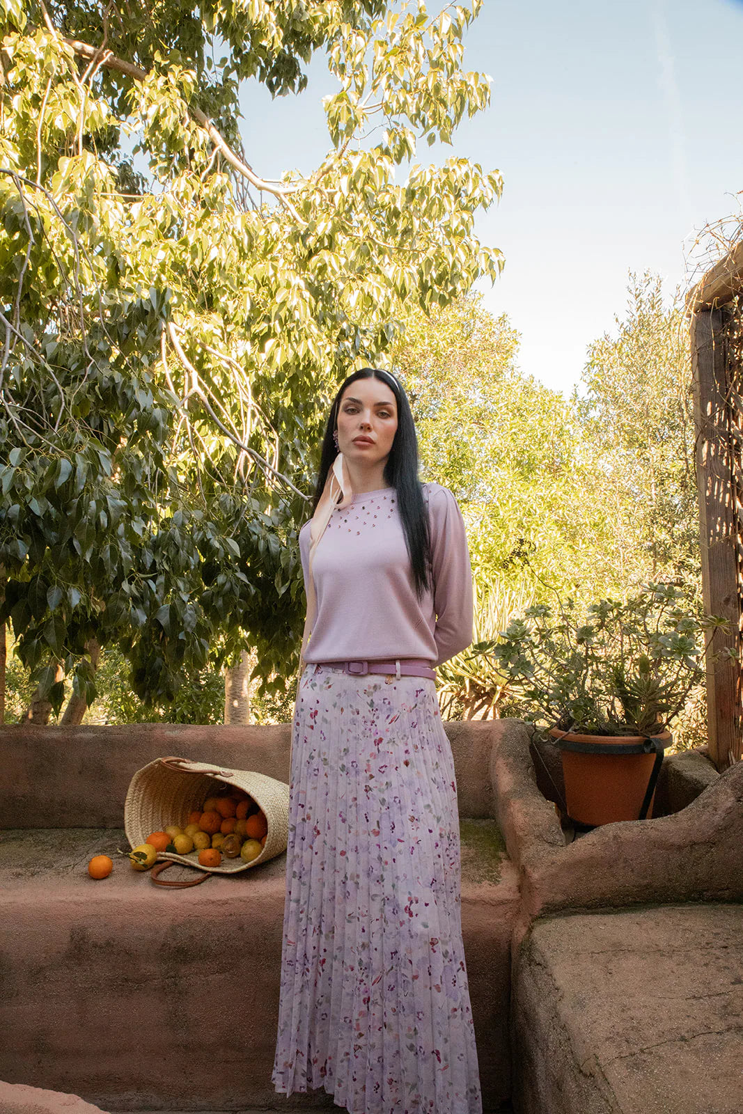 NOI-CH302B LILAC PRINT PLEATED SKIRT