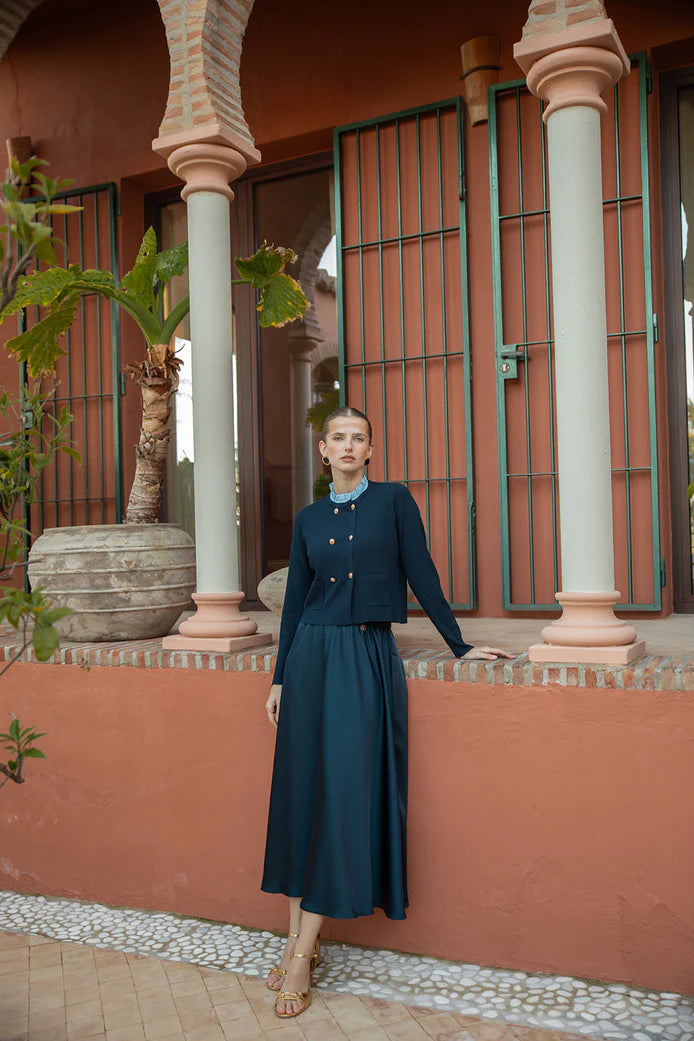 NOI-CH312 BLUE DOUBLE BREASTED CARDIGAN