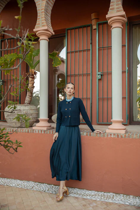 NOI-CH312 BLUE DOUBLE BREASTED CARDIGAN
