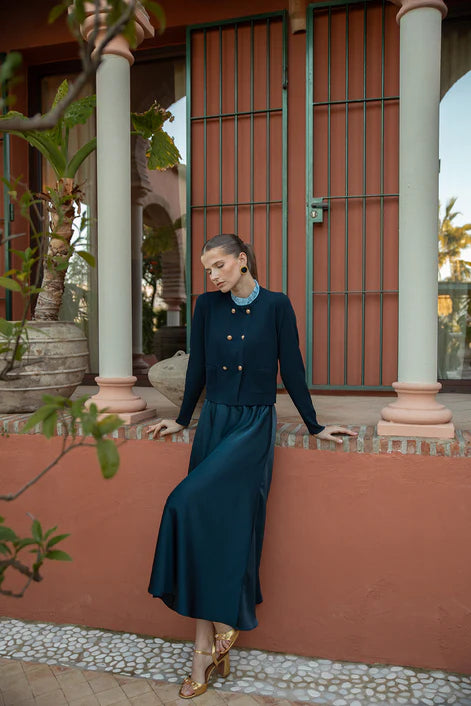 NOI-CH312 BLUE DOUBLE BREASTED CARDIGAN