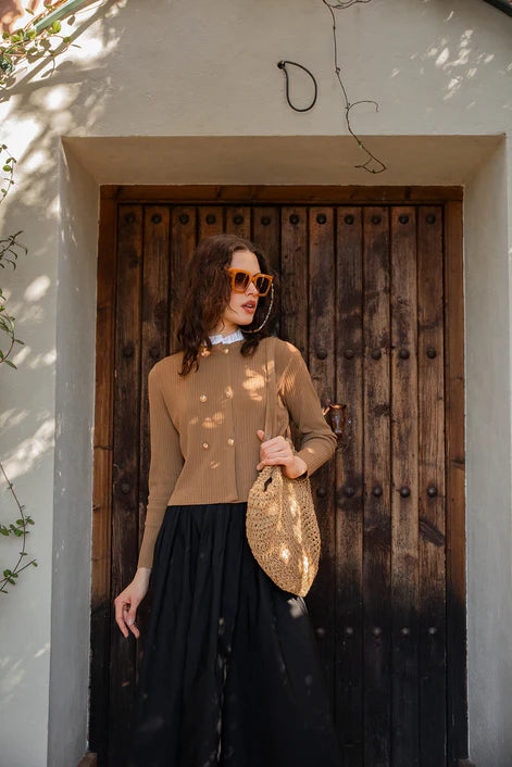 NOI-CH312 TAN DOUBLE BREASTED CARDIGAN
