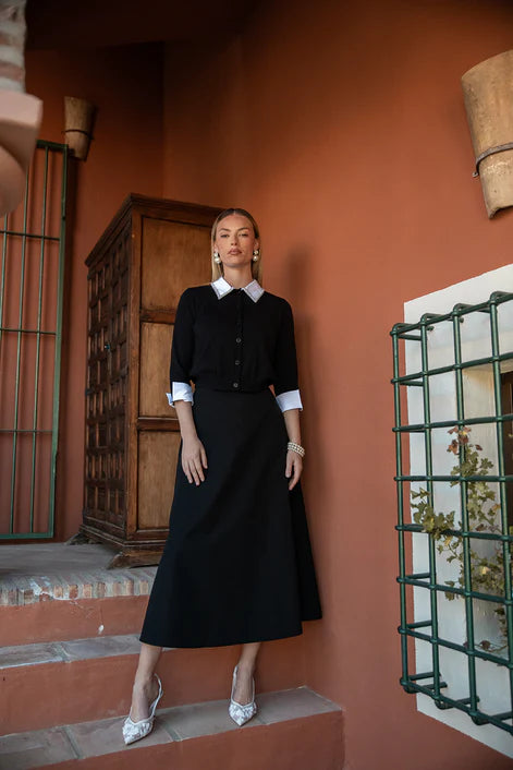 NOI-CH318 BLACK PEARL TRIM COLLAR TOP