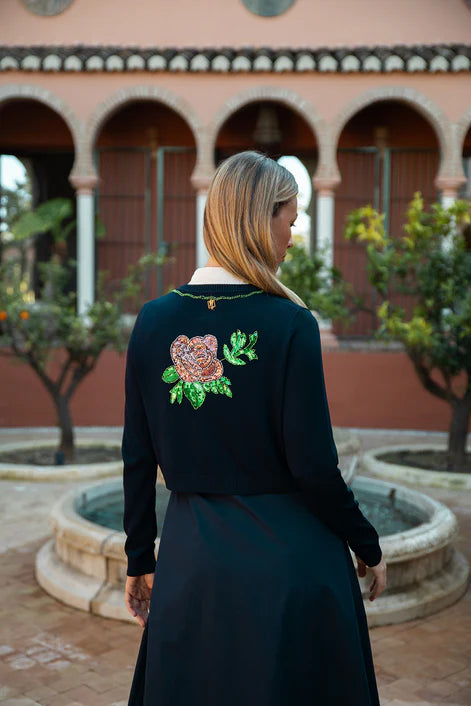 NOI-CH329 NAVY EMBELLISHED CARDI DRESS