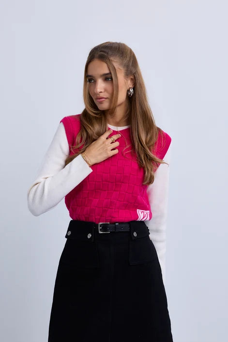 NOI-CH340B PINK&IVORY WEAVE VEST TOP