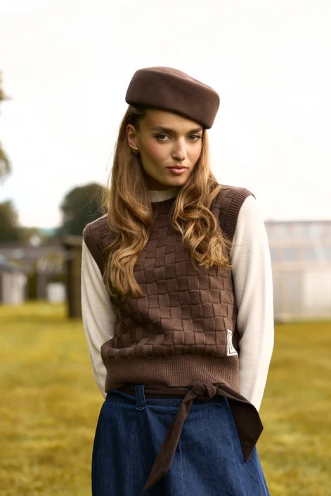 NOI-CH340B PINK&IVORY WEAVE VEST TOP
