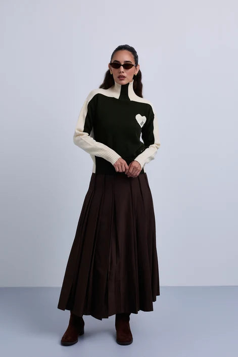 NOI-CH344 GREEN&ECRU TWO TONE HEART TOP