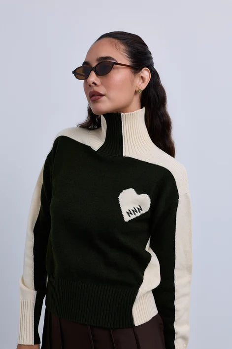 NOI-CH344 BLACK&PINK TWO TONE HEART TOP