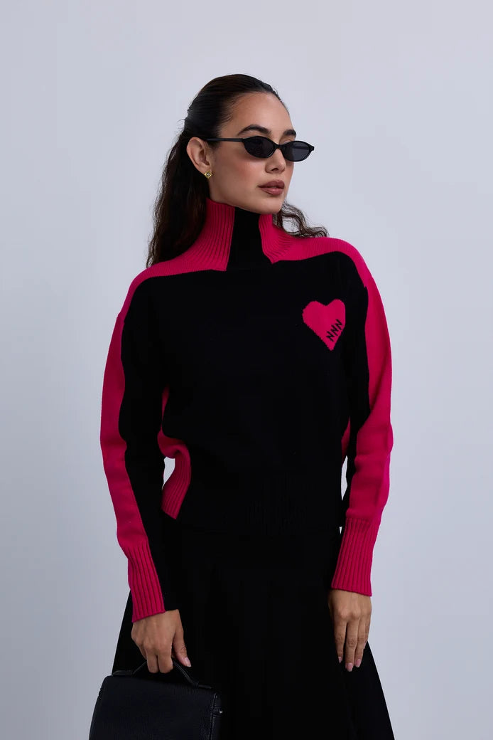 NOI-CH344 GREEN&ECRU TWO TONE HEART TOP