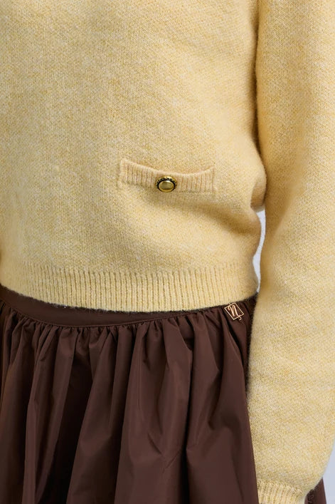 NOI-CH398 YELLOW CROCHET COLLAR POCKET TOP