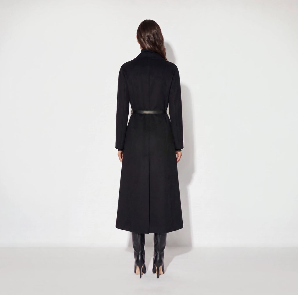 ELS-CP03D67 BLACK DOUBLE CLOTH BELT COAT