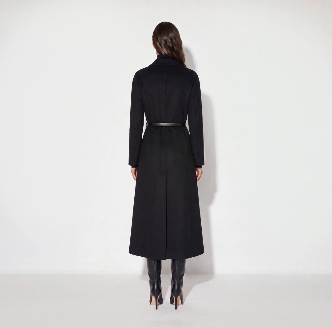 ELS-CP03D67 BLACK DOUBLE CLOTH BELT COAT