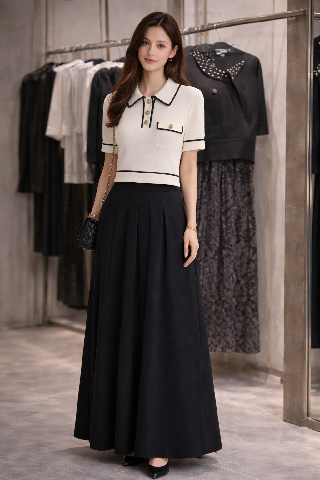 FCM-FR26ST7016K4 CREAM CROPPED POLO TOP