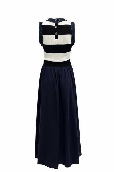 NOI-CH313 BLACK&WHITE DENIM FRINGE DRESS