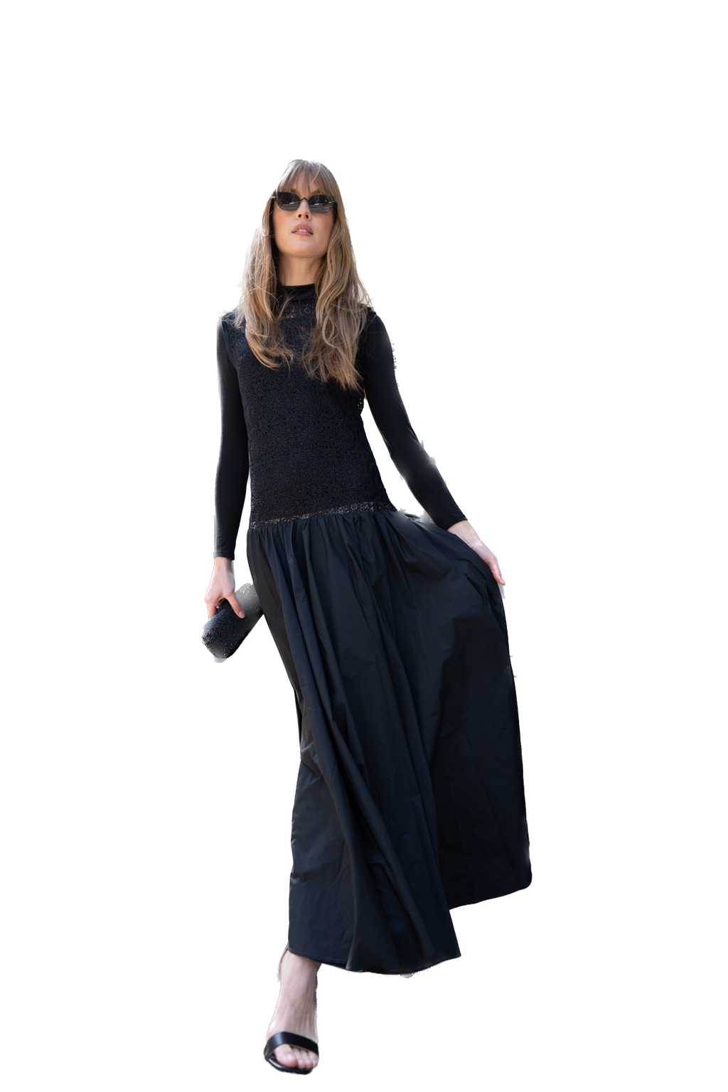 NOI-1172 BLACK DROPPED WAIST GOWN