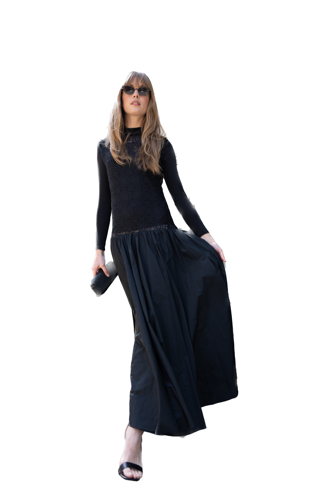 NOI-1172 BLACK DROPPED WAIST GOWN