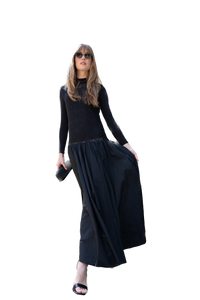 NOI-1172 BLACK DROPPED WAIST GOWN