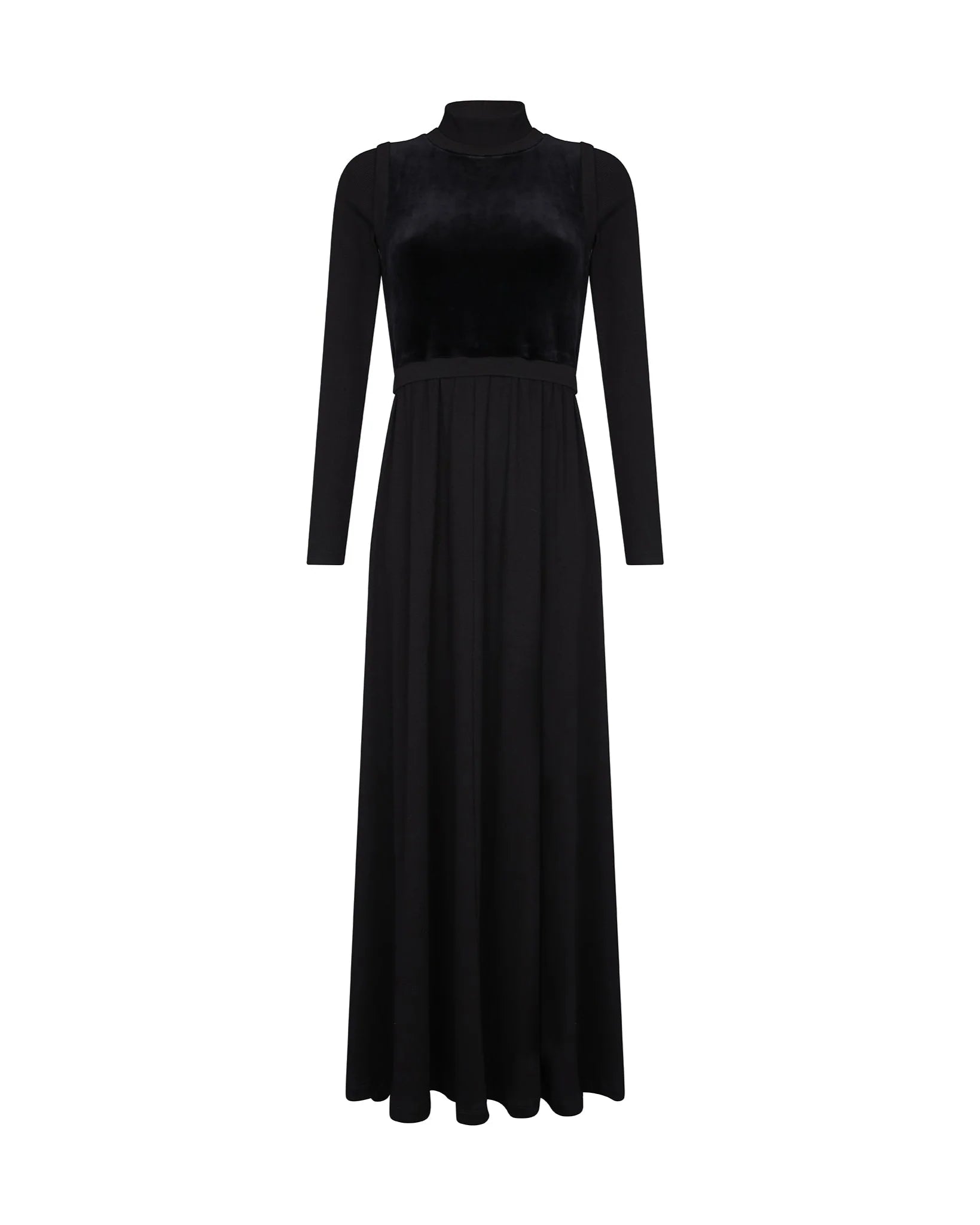 PAR-D460 BLACK MIXED MEDIA T-NECK DRESS