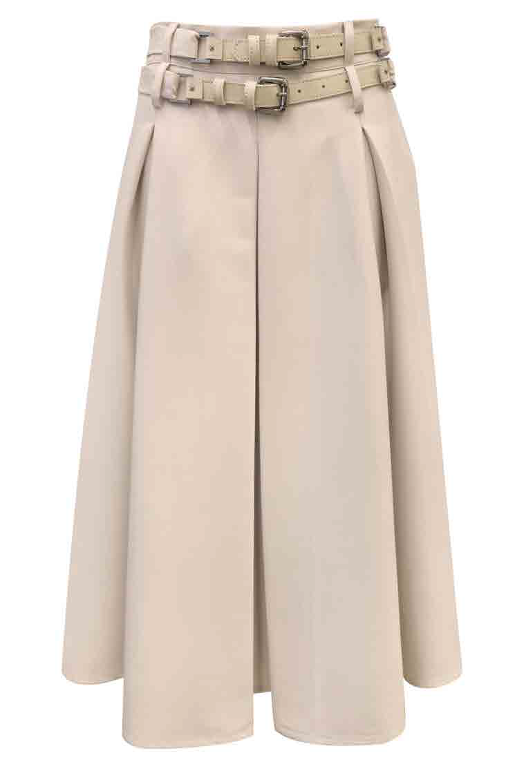 TRC-Z869 IVORY DOUBLE BELT PLEATED SKIRT