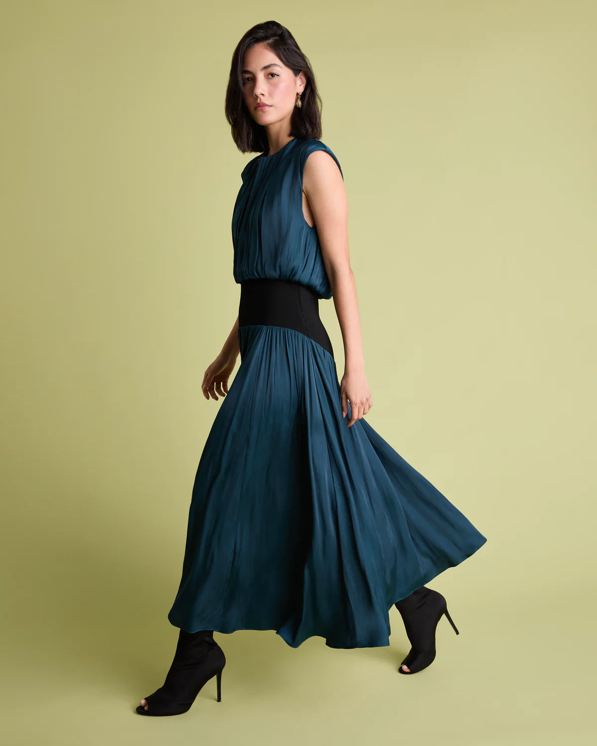 FLR-DR-206 BLUE SLEEVELESS COMBO DRESS