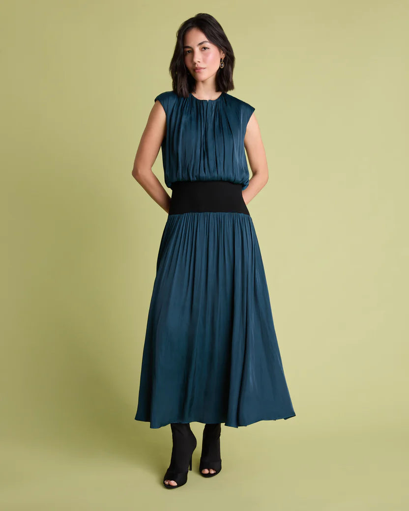 FLR-DR-206 BLUE SLEEVELESS COMBO DRESS