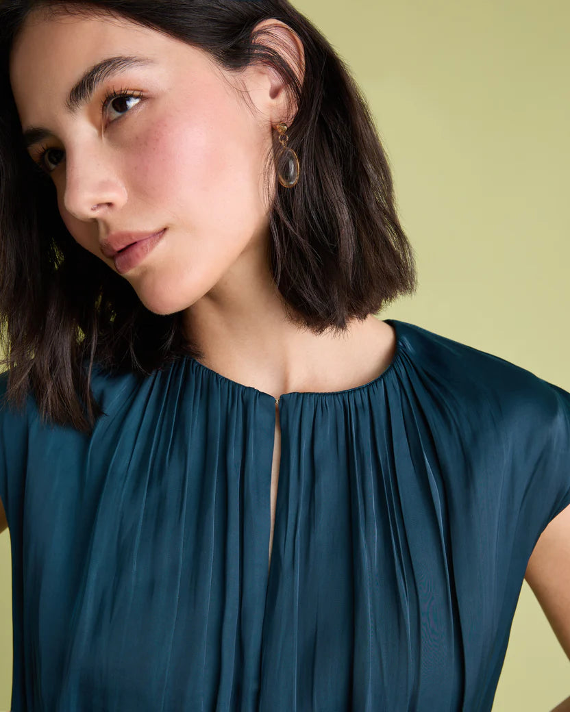 FLR-DR-206 BLUE SLEEVELESS COMBO DRESS