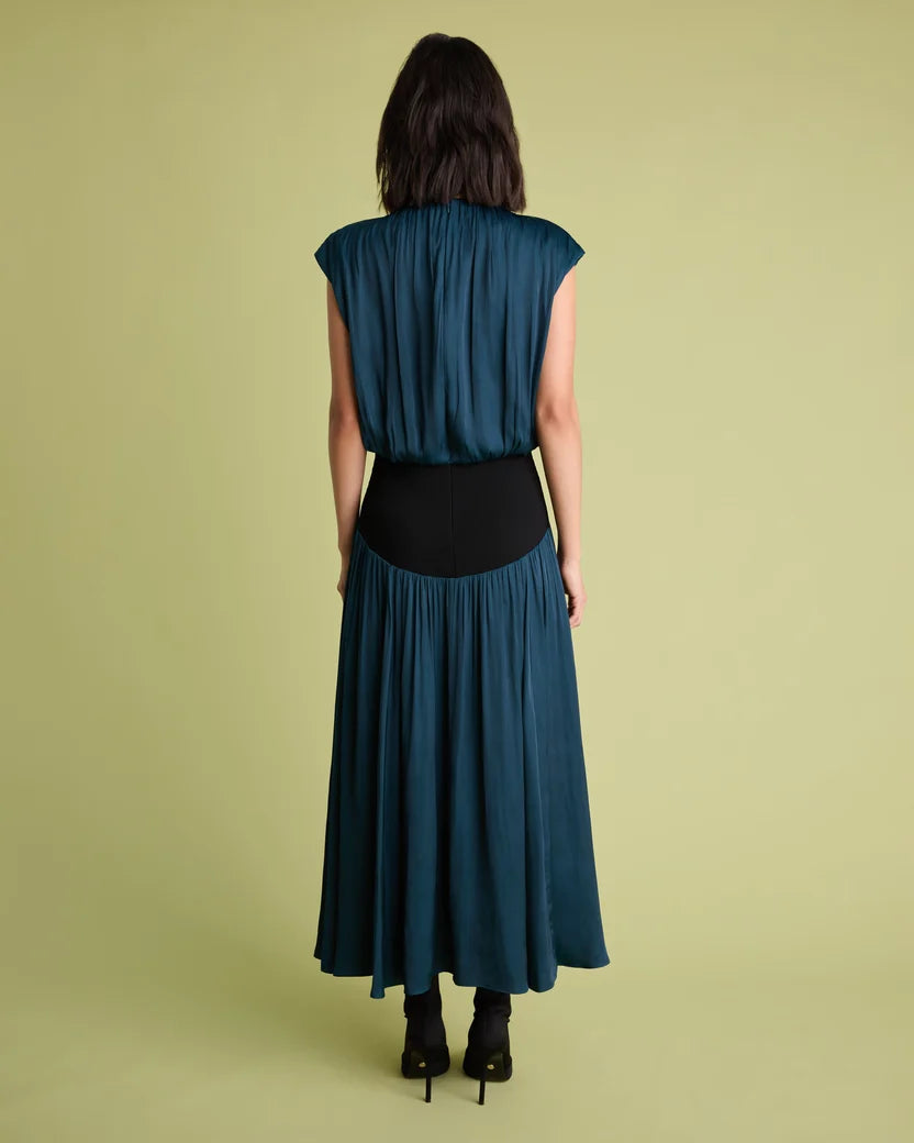 FLR-DR-206 BLUE SLEEVELESS COMBO DRESS