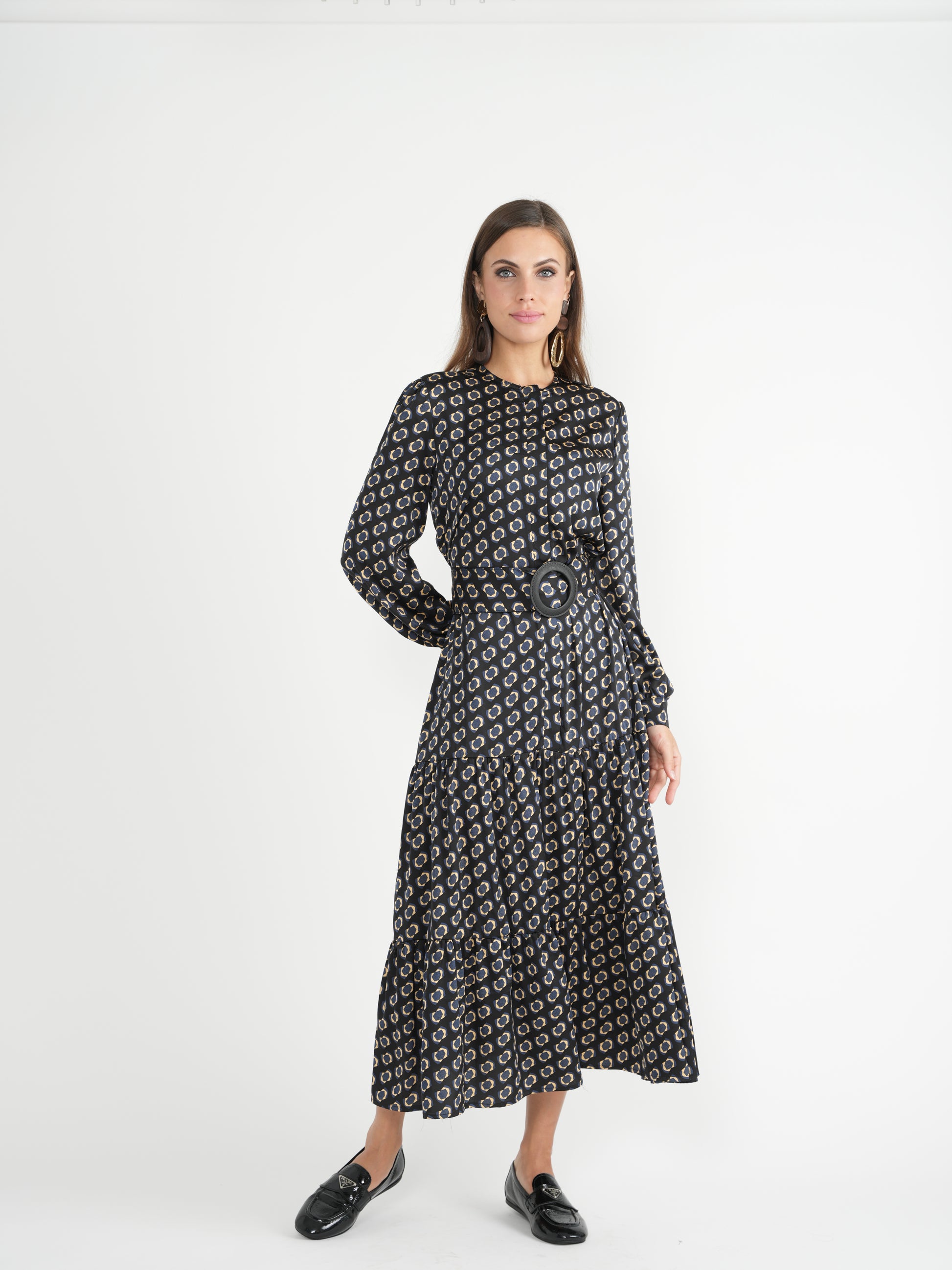 DEJ-DS4M8862A BLACK & WHITE PRINT DRESS