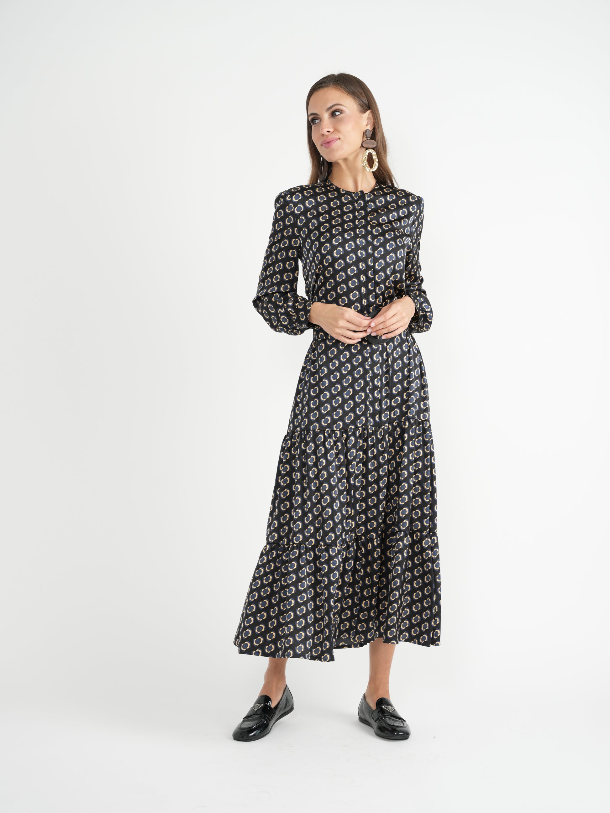 DEJ-DS4M8862A BLACK & WHITE PRINT DRESS