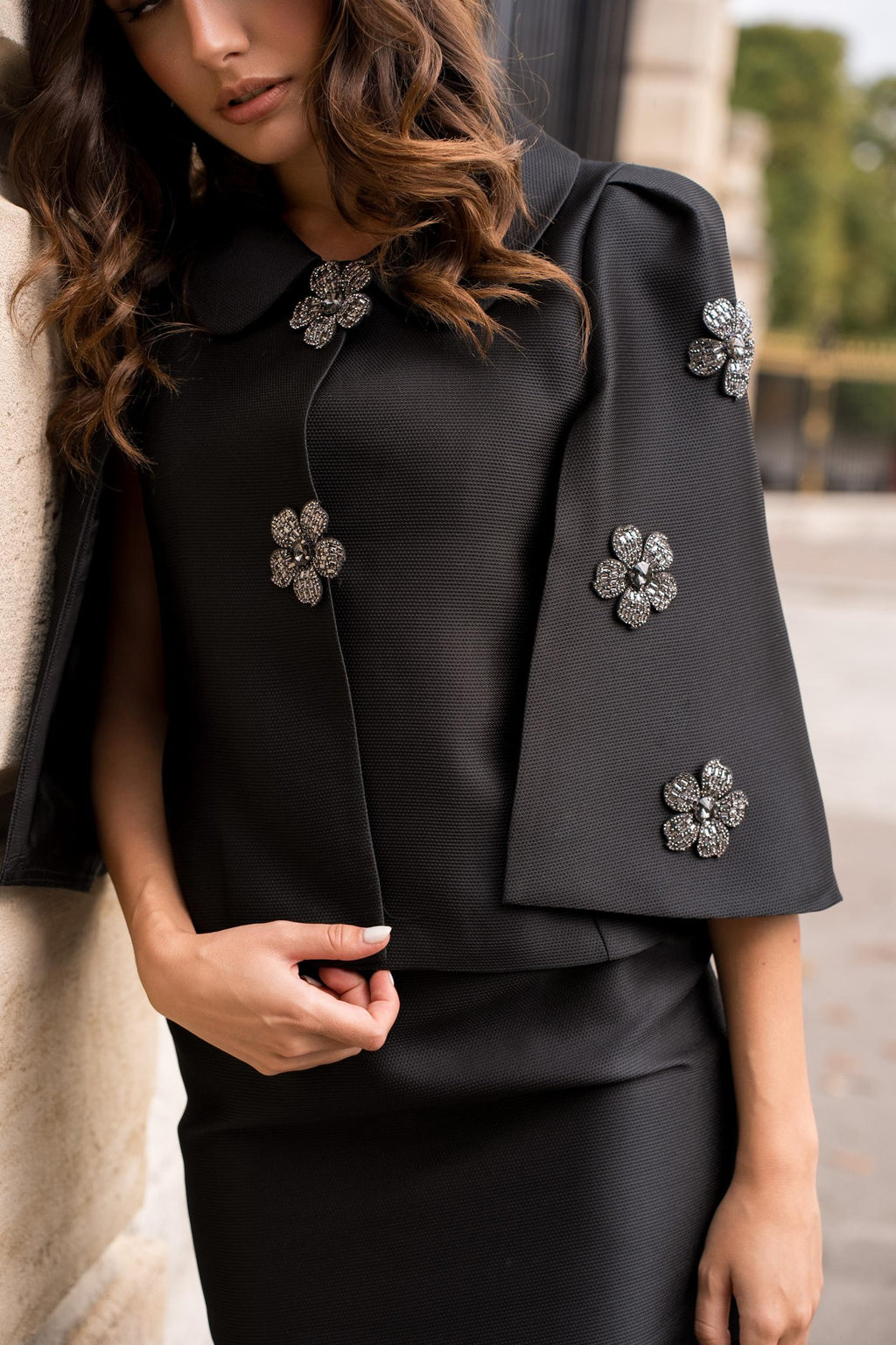 ECL-FLOCON BLACK BEADED FLOWERS JACKET