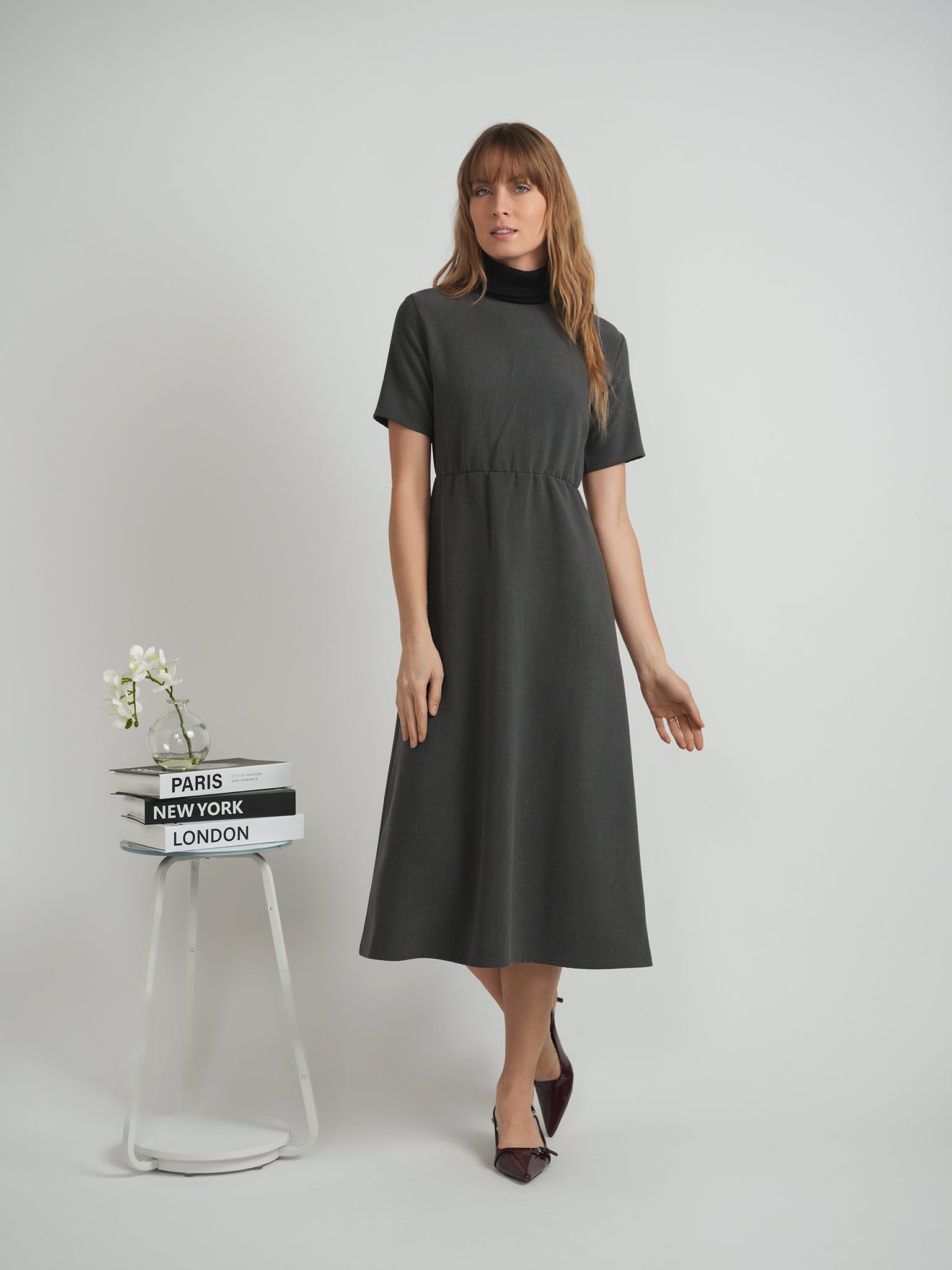 DEJ-DW5M9149 CHARCOAL HIGH NECK DRESS