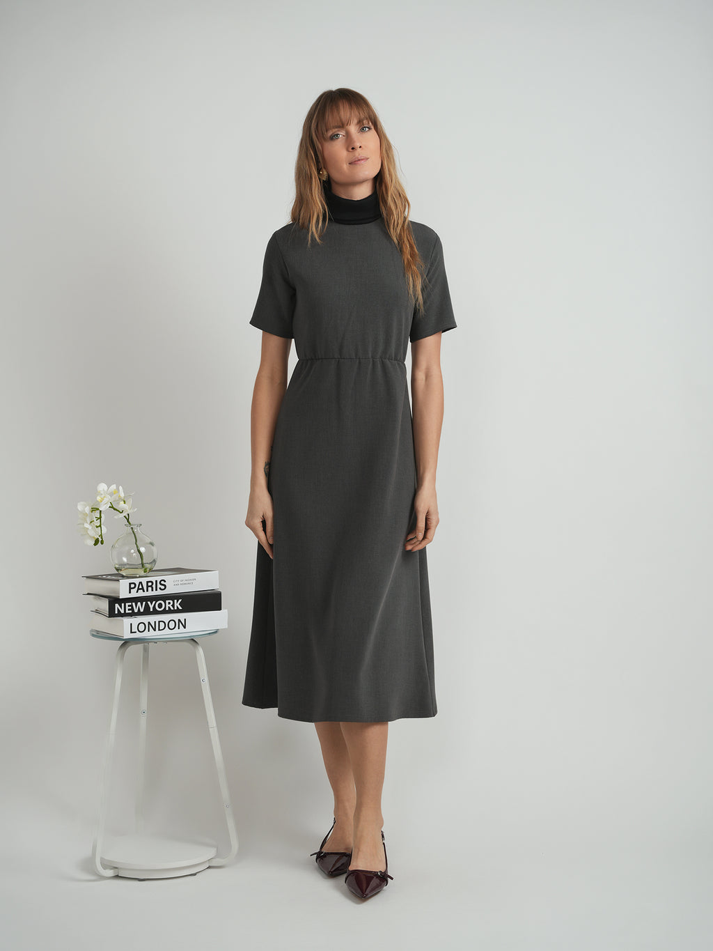 DEJ-DW5M9149 CHARCOAL HIGH NECK DRESS