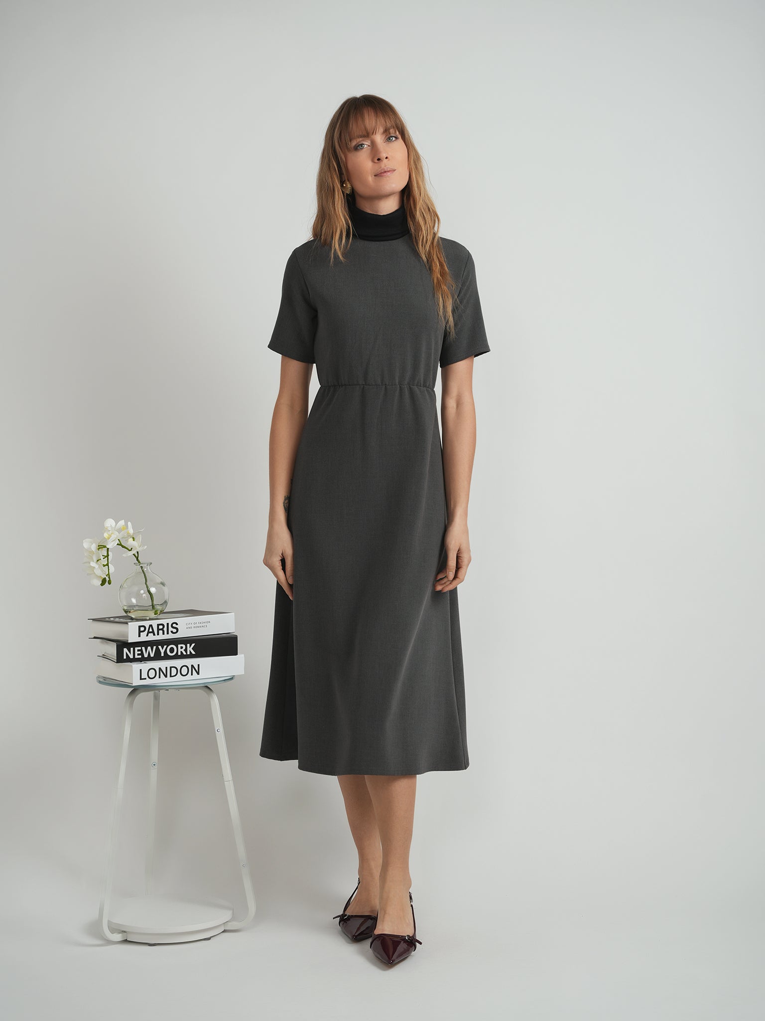 DEJ-DW5M9149 CHARCOAL HIGH NECK DRESS