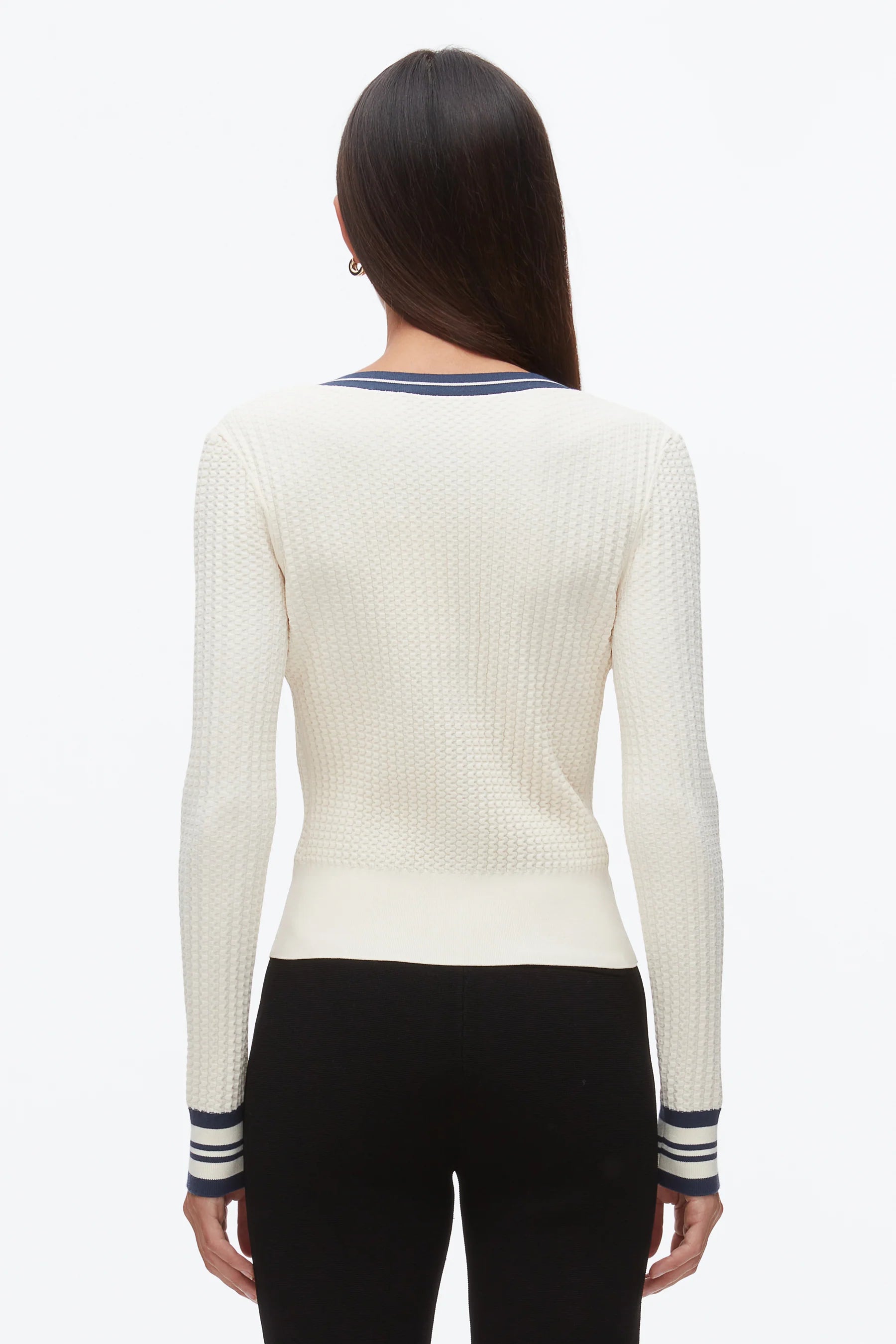 PLM-E262-70514 ECRU&NAVY CARDIGAN