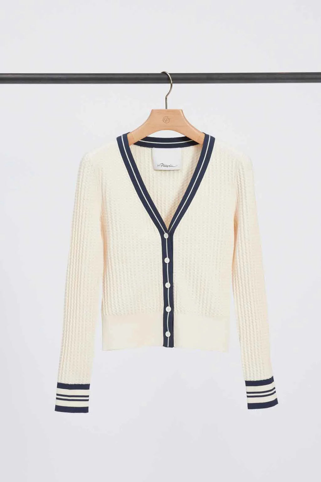 PLM-E262-70514 ECRU&NAVY CARDIGAN