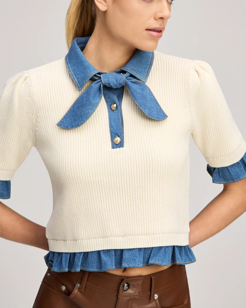 CQS-ZK12539152Z IVORY&DENIM KNIT TOP