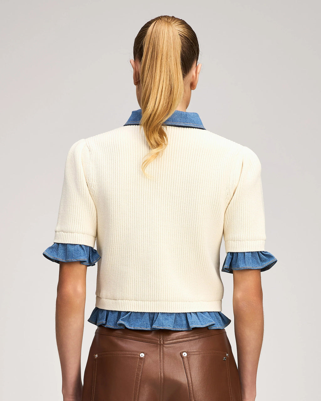 CQS-ZK12539152Z IVORY&DENIM KNIT TOP